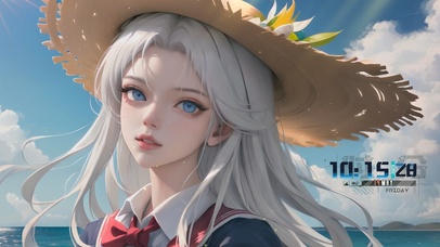 清纯海边草帽少女