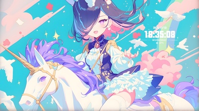 阳光彩虹小白马，紫发美女