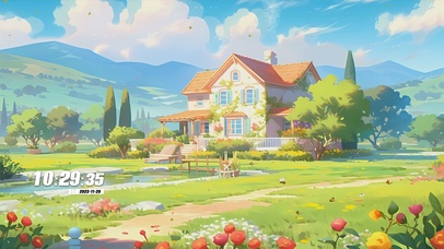 护眼蓝天白云房屋景色