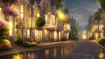 雨后夜晚欧式小镇街道
