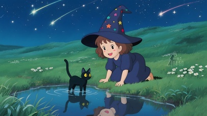 星空下草原女孩