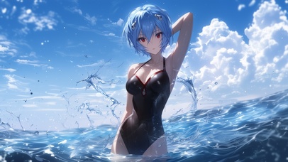 雪墨壁纸丨凌波丽丨夏日戏水