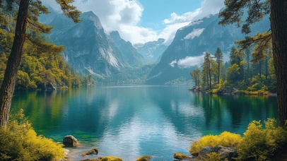 山湖如镜，林染秋光