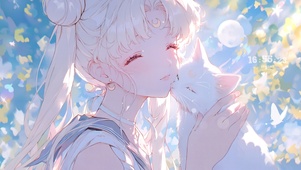 温馨猫咪女孩
