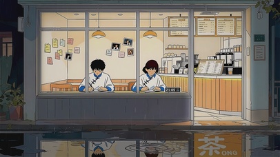 雨天在奶茶店学习