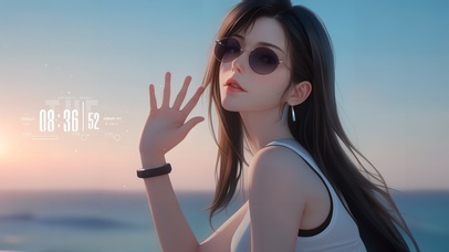 唯美晚霞长发少女