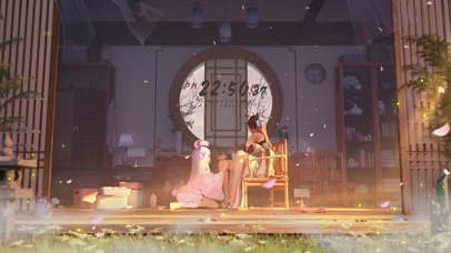 4k 治愈唯美古风庭院少女