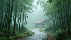 雨天竹林小屋