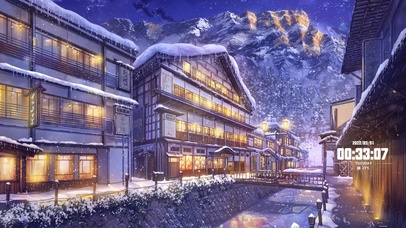 冬夜里的温泉街