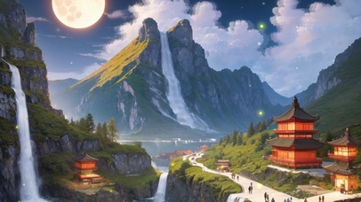 夜晚古风中式山水