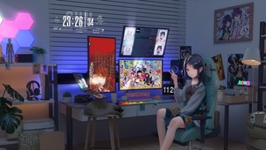 4k 炫酷电脑房间少女