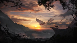 4K夕阳孤峰