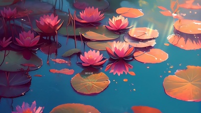 阳光治愈莲花池塘