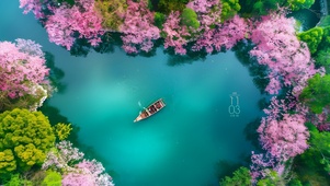 樱花碧水小船