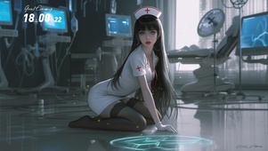 美女护士一袭青衣，宛若山间清泉