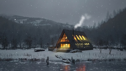 4K温暖寒冬小屋雪景