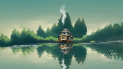 森林湖边小屋鸟鸣