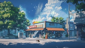 宫崎骏风格清新街景