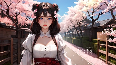 可爱樱花小道少女