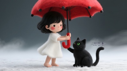 毛毡风女孩和猫咪