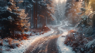 飘雪松树林小径