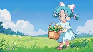 治愈彩虹草地小女孩