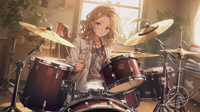 打架子鼓的少女