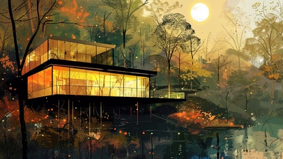 幽静森林里的玻璃木屋