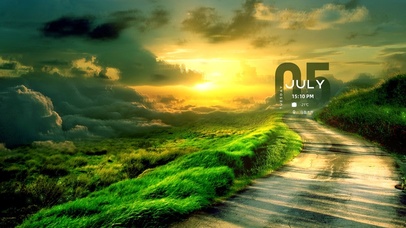 小路 青青草地 夕阳