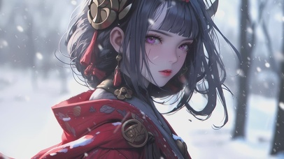 唯美雪天短发女孩