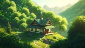 唯美绿色森林小屋