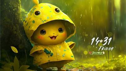 雨中大眼皮卡丘