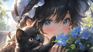 4K唯美可爱治愈少女和猫