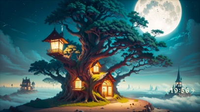 唯美治愈云端月夜树屋