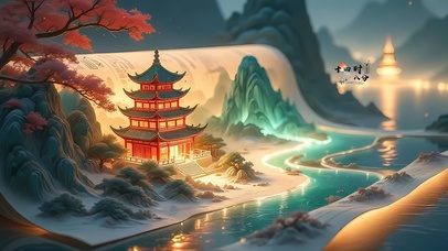 唯美阁楼卷轴画