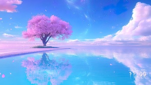 湖边樱花树