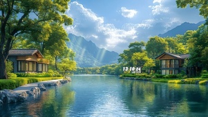 治愈护眼湖畔房屋