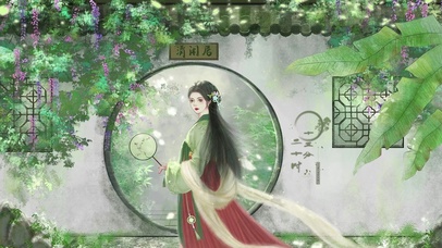 4K唯美古风庭院少女