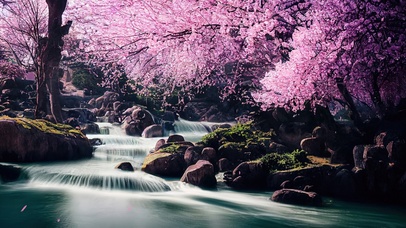 4K唯美治愈樱花河流