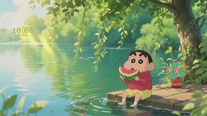 夏日柳树下纳凉的蜡笔小新