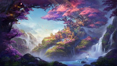 4K 动漫国风空中阁楼仙境风景