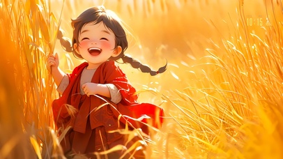 秋日田间的女孩