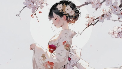 樱花下的和服少女