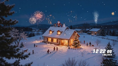 圣诞夜景烟花树木雪景