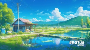 蓝天白云田野风光