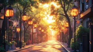 落日黄昏温馨静谧街道
