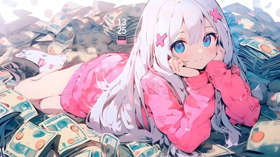 躺在钱堆里的少女