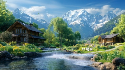 护眼户外溪边村庄