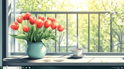 护眼窗台郁金香主题