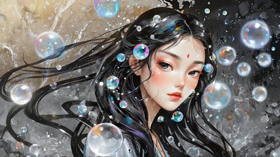 泡泡炭笔涂鸦少女